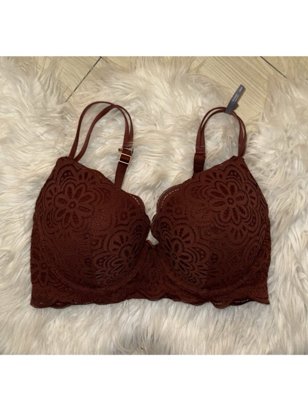 Aerie Plunge Bra Lace Padded Underwire Floral Womens 36DD Brick Red New - Picture 2 of 6